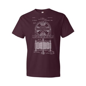 Nikola Tesla Electromagnetic Motor Patent T-Shirt: Nikola Tesla Tee, Technology Gift Maroon