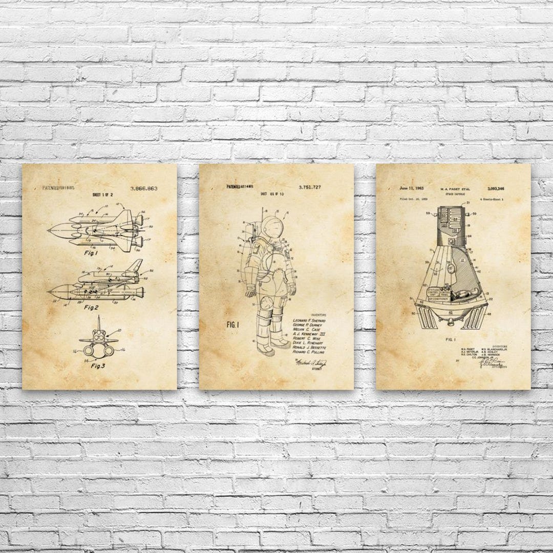 NASA Space Patent Wall Art Set of 3: Astronaut Gift, Astronomy Lover - Etsy