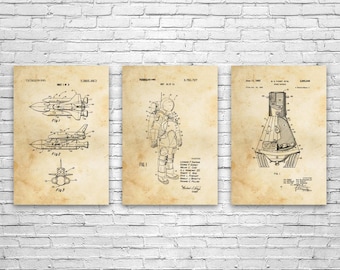 NASA Space Patent Wall Art Set of 3: Astronaut Gift, Astronomy Lover