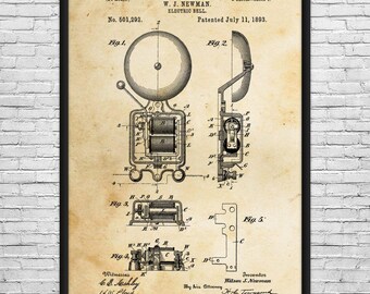 Fire House Alarm Bell Patent Art Print: Fire Station Art, Firefighter Gift