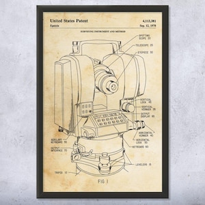 Total Station Patent Wall Art | Poster, Canvas or Framed | Surveyor Gift, Civil Engineering, Contractor Gifts, Surveying Blueprint