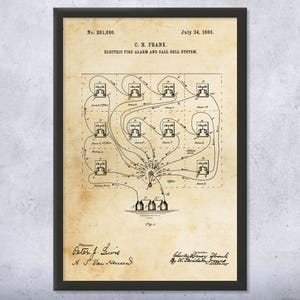 Fire Alarm System Patent Wall Art | Poster, Canvas or Framed | Bell Hanger Gift, Alarm Installer, Firefighter Gift, Fire Station Art