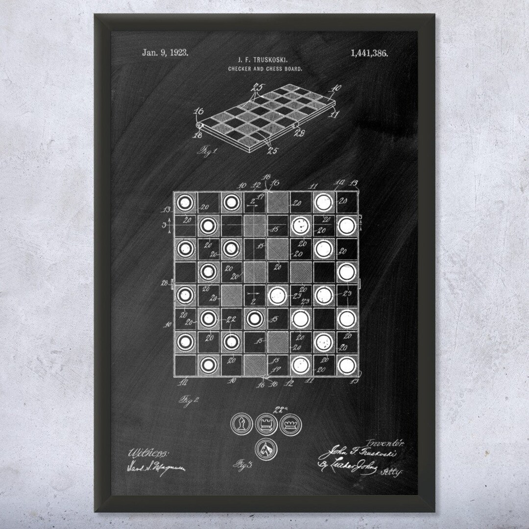 1923 Checker Board Patent Print - Chess board Poster - Checkers Game Drawing  - Game Room Decor - Parlor Game - Checker board Drawing