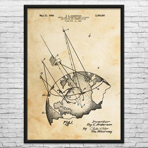 GPS Satellite Patent Art Print: Telecom Gift, Weather Scientist