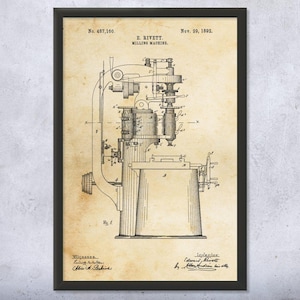 Milling Machine Patent Wall Art | Poster, Canvas or Framed | Shop Class Art, Contractor Gifts, Workshop Decor, Garage Wall Art, Dad Gift