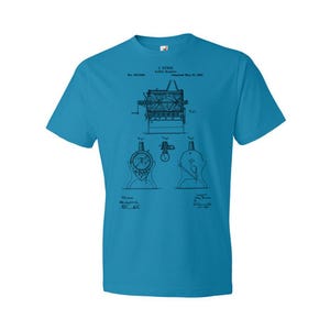 Burns Coffee Roaster Patent T-Shirt: Barista Gift, Coffee Apparel Caribbean Blue