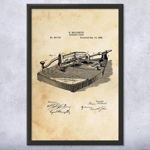 Hollerith Keyboard Punch Patent Wall Art | Poster, Canvas or Framed | Punch Card Art, Retro Technology, Computer Lab Decor, Programmer Gift