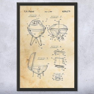 Charcoal Grill Patent Wall Art | Poster, Canvas or Framed | Bbq Gift, Restaurant Decor, Cooking Art, Kitchen Art, Cafeteria Art, Cafe Decor