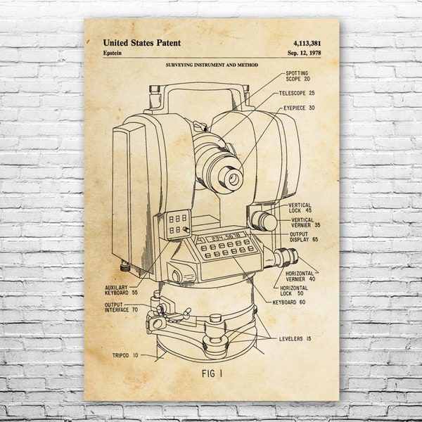 Total Station Poster Print, Surveyor Gift, Civil Engineering, Contractor Gifts, Surveying Blueprint, City Planner, Surveying Decor