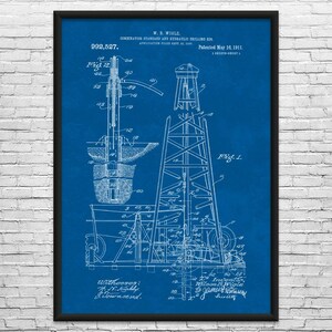 Oil Drilling Rig Patent Art Print: Rig Worker, Roughneck Gift Blueprint