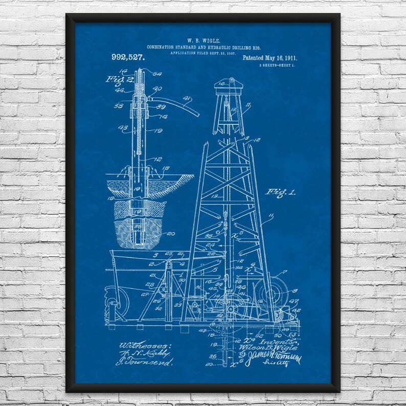 Oil Drilling Rig Patent Art Print: Rig Worker, Roughneck Gift Blueprint