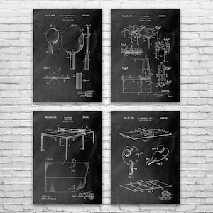 Table Tennis Patent Wall Art Set of 4 | Poster, Canvas or Framed | Game Room Decor, Ping Pong Gifts, Sports Wall Art, Man Cave Decor