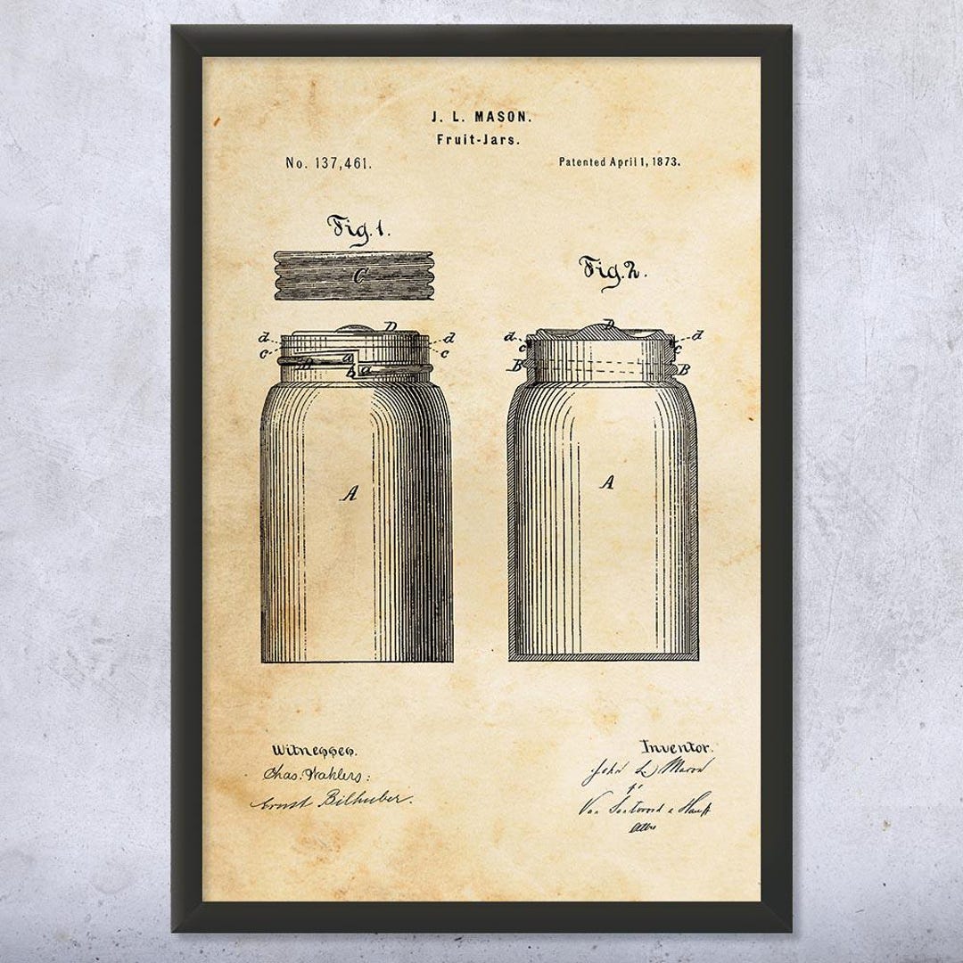 Mason Jar Patent Wall Art Poster, Canvas or Framed Collector Gift ...
