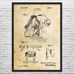 May include: Vintage patent print of a potato picking belt, dated December 25, 1928. The sepia-toned illustration shows a person using the belt, along with detailed diagrams of the belt's components. The patent number is 1,696,509.