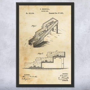 Gold Sluice Box Patent Wall Art | Poster, Canvas or Framed | Sluice Blueprint, Mining Decor, Gold Prospector, Miner Gift, Gold Rush Art