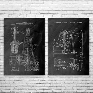 Oil Well Patent Prints Set of 2, Rig Worker, Roughneck Gift, Oil Industry Art, Oil Well Blueprint, Energy Contractor, Oil Wife Gift