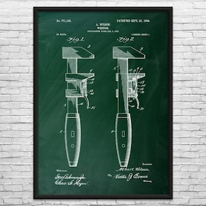 Pipe Wrench Patent Art Print: Plumbing Art, Pipe Fitter Green Chalkboard