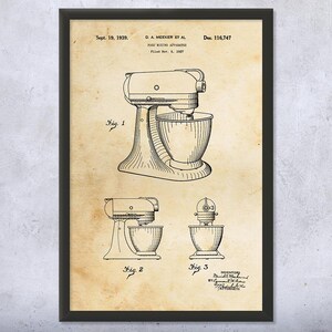 Stand Mixer Patent Wall Art | Poster, Canvas or Framed | Culinary Gifts, Kitchen Art, Mixer Blueprint, Cooking Gift, Bakery Decor, Chef Gift