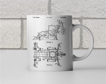 Tractor Loader Backhoe Patent Mug: Contractor Gift, Construction Worker