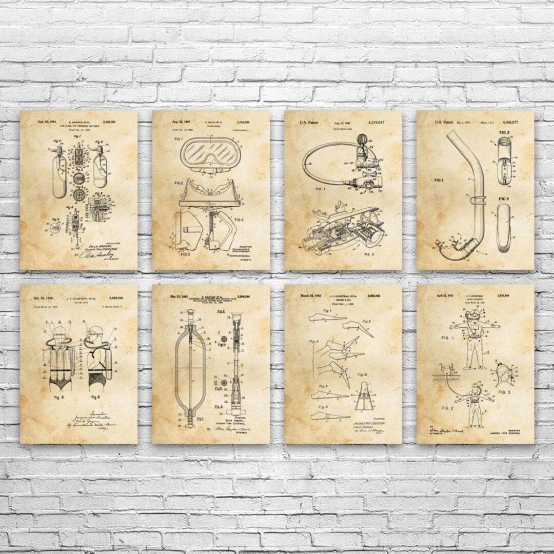 Scuba Diving Patent Wall Art Set of 8: Swimming Gifts, Diving Art - Etsy