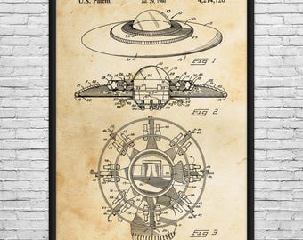 Flying Saucer UFO Patent Art Print: Sci-fi Gift, UFO Wall Art