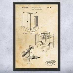 Transformer Box Patent Wall Art | Poster, Canvas or Framed | Technician Gift, City Worker, Electrician Gift, Electrical Worker