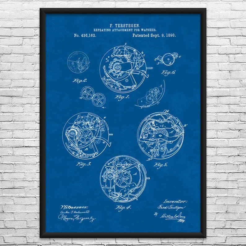 Watch Repeating Mechanism Patent Art Print: Watchmaker Gift, Jewelry Store Art Blueprint