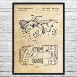 Four Wheeler Patent Art Print: Outdoorsman Gifts, Farmhouse Decor Vintage Paper