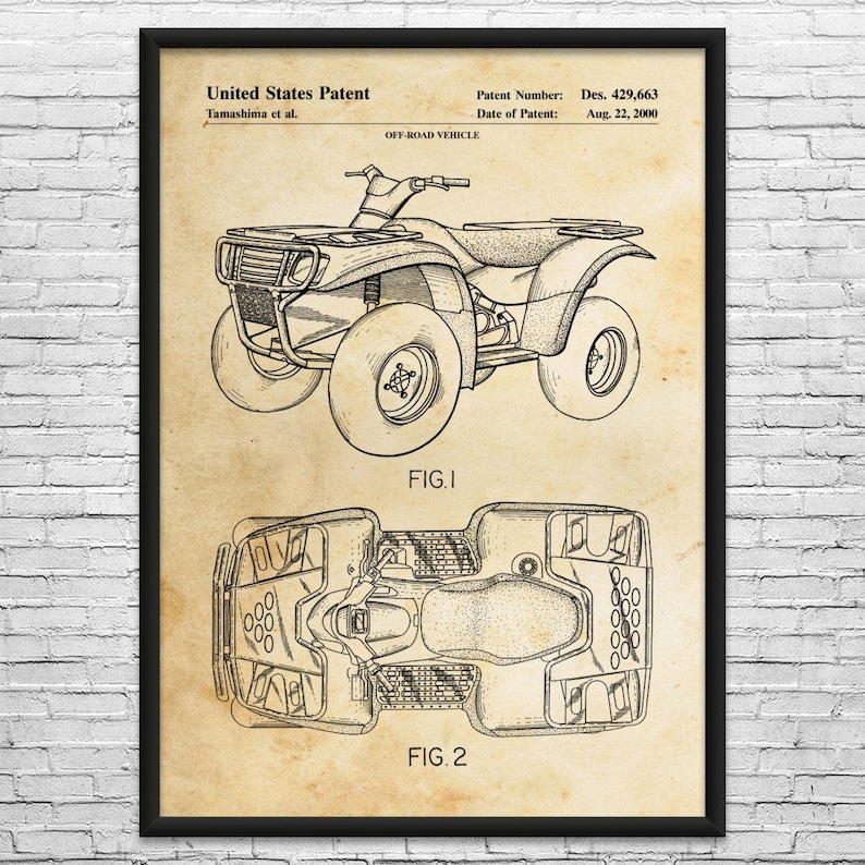 Four Wheeler Patent Art Print: Outdoorsman Gifts, Farmhouse Decor Vintage Paper