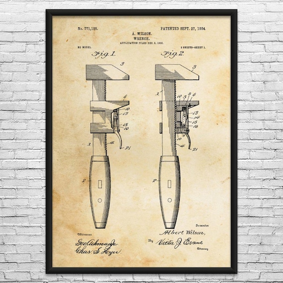 Pipe Wrench Patent Art Print: Plumbing Art, Pipe Fitter
