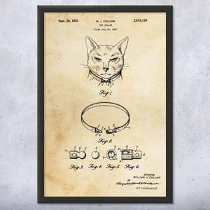 Cat Collar Patent Wall Art | Poster, Canvas or Framed | Cat Lover, Trainer Gifts, Pet Store Art, Veterinarian Gift, Pet Daycare