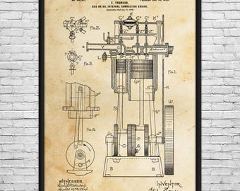 Gas ICE Engine Patent Art Print: Gearhead Gifts, Mechanical Engineer