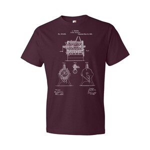 Burns Coffee Roaster Patent T-Shirt: Barista Gift, Coffee Apparel Maroon