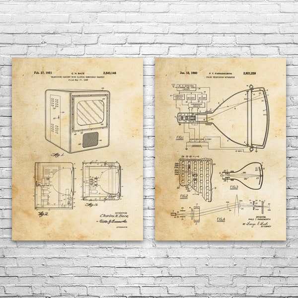 Television TV Patent Prints Set of 2, Film Student Gift, Television Art, TV Blueprint, Home Theater Art, Film Producer Gift, Cinema Decor