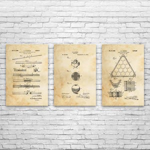 Pool Patent Wall Art Set of 3 | Poster, Canvas or Framed | Pool Room Decor, Billiards Art, Pool Player Gifts, Game Room Art, Man Cave Decor