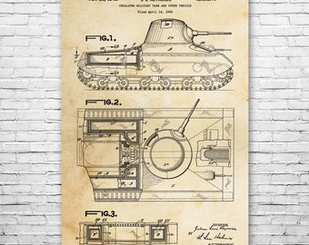 WW2 Tank Poster Print, World War 2 Art, Tank Blueprint, Military Historian, Soldier Gift, Military Wall Art, Veteran Gift, Weapons Engineer