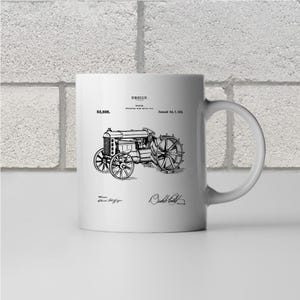 Tractor Patent Mug, Farmer Gift, Farmhouse Cup, Tractor Blueprint, Farm Coffee Mug, Rustic Cup