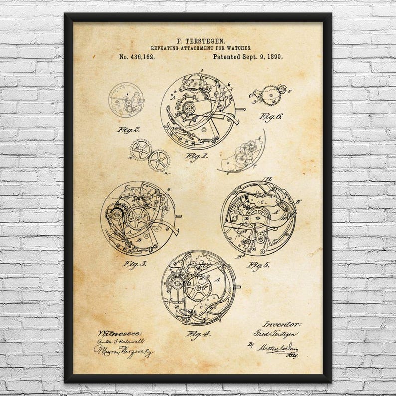 Watch Repeating Mechanism Patent Art Print: Watchmaker Gift, Jewelry Store Art Vintage Paper