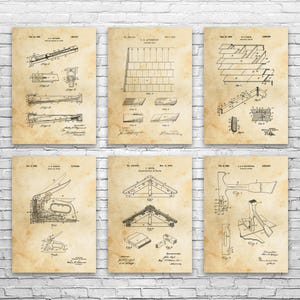 Roofing Patent Wall Art Set of 6 | Poster, Canvas or Framed | Roofer Gifts, Industrial Art, Contractor Gifts, Construction Worker