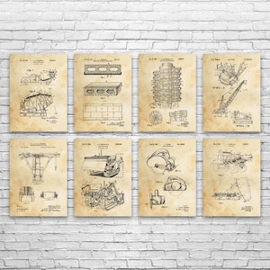 Construction Patent Wall Art Set of 8: Architect Gift, Civil Engineering