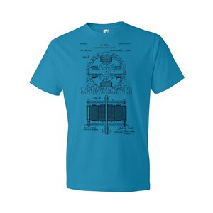 Nikola Tesla Electromagnetic Motor Patent T-Shirt: Nikola Tesla Tee, Technology Gift Caribbean Blue