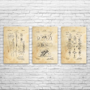 Woodworking Patent Wall Art Set of 3 | Poster, Canvas or Framed | Handyman Gift, Shop Class Art, Saw Blueprint, Workshop Decor