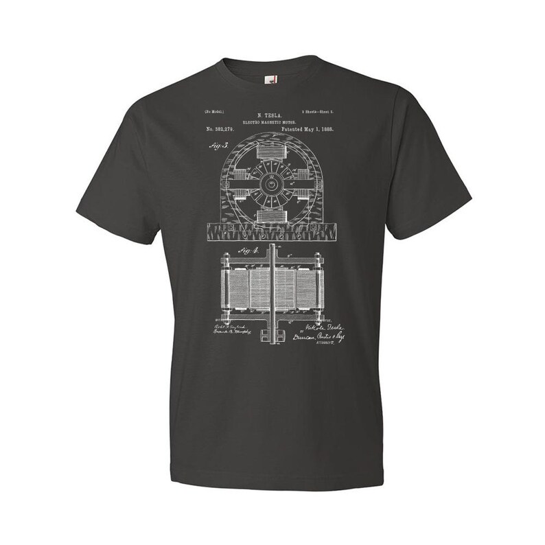 Nikola Tesla Electromagnetic Motor Patent T-Shirt: Nikola Tesla Tee, Technology Gift Smoke