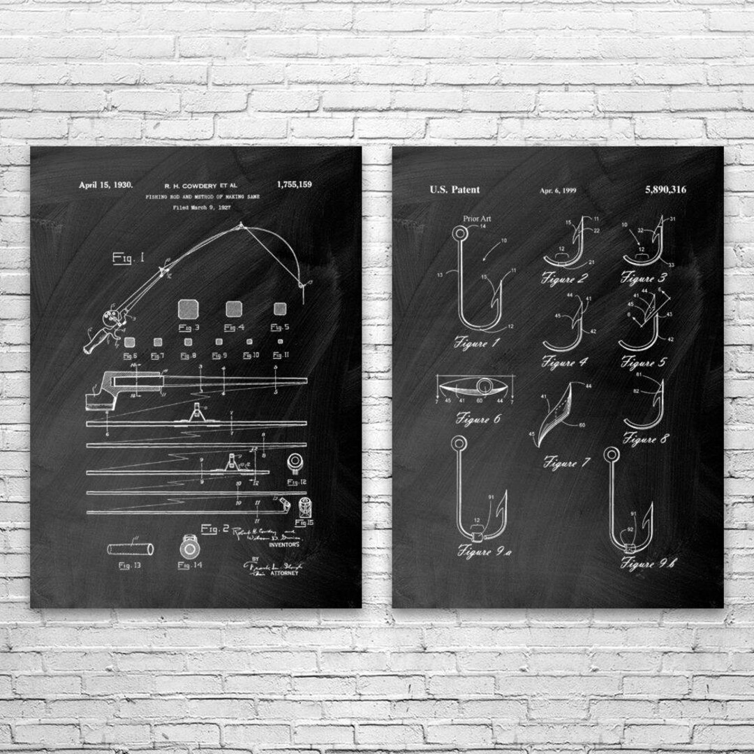 Fishing Patent Prints Set of 2, Fishing Wall Art, Outdoorsman Gifts
