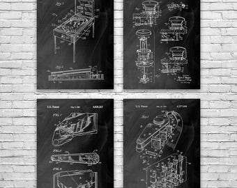 Pinball Patent Wall Art Set of 4: Pinball Gift, Arcade Decor