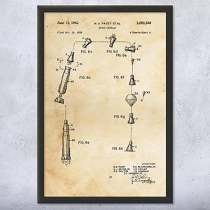 Space Capsule Patent Wall Art | Poster, Canvas or Framed | Mercury Mission, NASA Wall Art, Astronaut Gift, Engineer Gift, SpaceX Art
