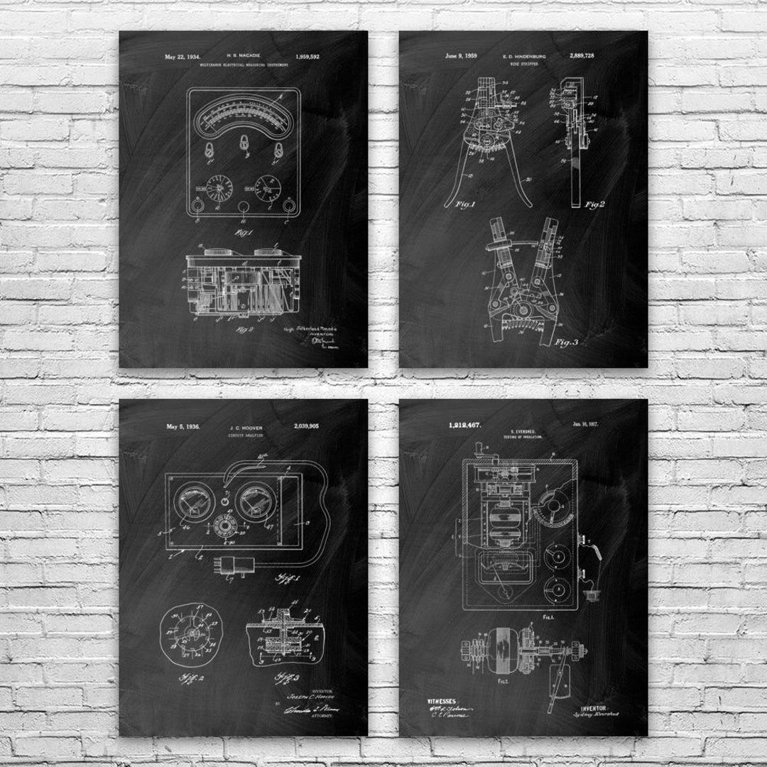 Electrician Patent Wall Art Set of 4 | Poster, Canvas or Framed ...