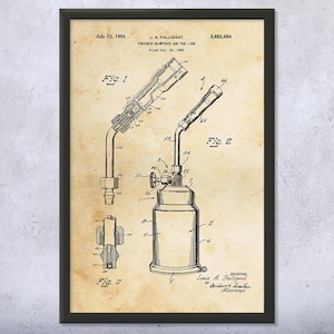 Blow Torch Patent Wall Art | Poster, Canvas or Framed | Metal Worker, Welder Gift, Welding Equipment, Torch Blueprint, Construction Worker