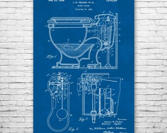 Toilet Poster Print, Contractor Gift, Restroom Wall Art, Toilet Blueprint, Handyman Gift, Bathroom Decor, Plumber Gift, Plumbing Art