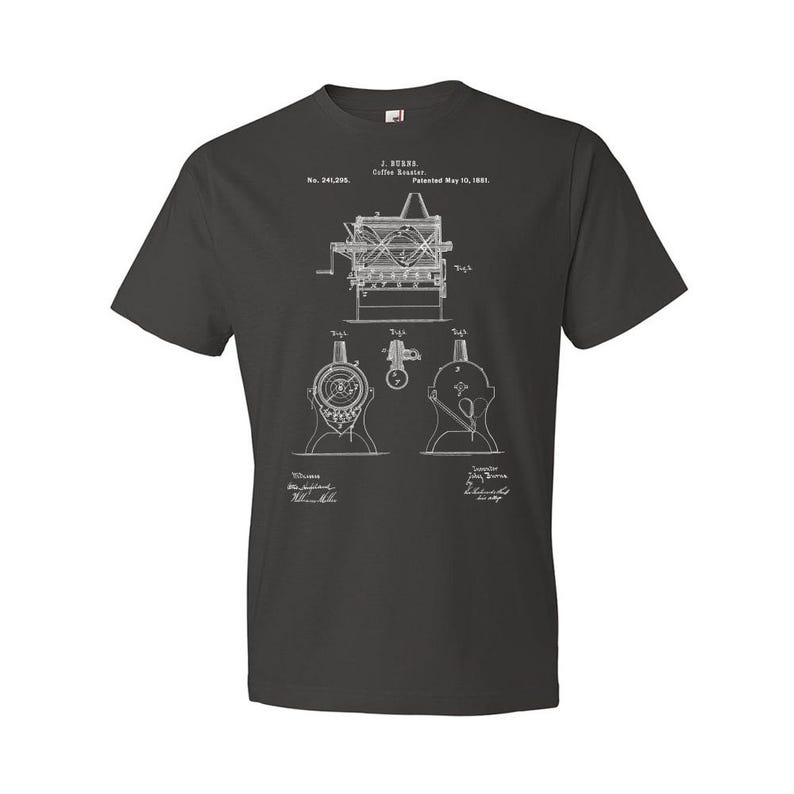 Burns Coffee Roaster Patent T-Shirt: Barista Gift, Coffee Apparel Smoke